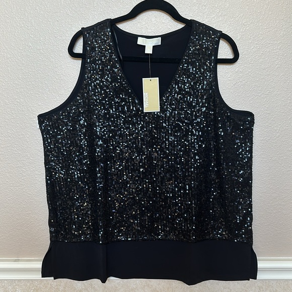 Michael Kors Black Sequin Shell Sleeveless Top Blouse Size XL - Picture 2 of 9